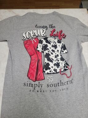 Simply Southern Scrub Life Long Sleeve Shirt Cow Print Nurse Graphic Size Small